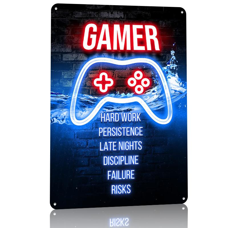 Gamer Mindset Motivational Printed Poster Customized Wall Art Retro Vintage Metal Tin Signs for Gaming Room Decoration Cozy Home