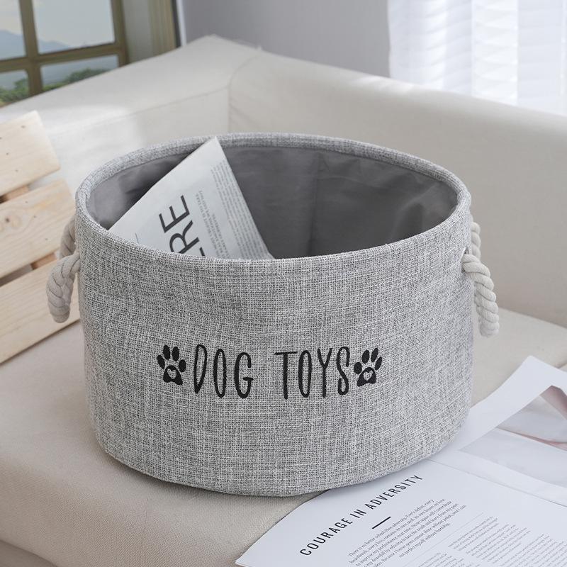 Large Canvas Dog Toy Storage Basket Foldable Laundry Basket Pet Toy Organizer With Handle Laundry Bag