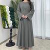 ZANZEA Women Casual Round Neck Solid Color Long Sleeve Loose Muslim Dress