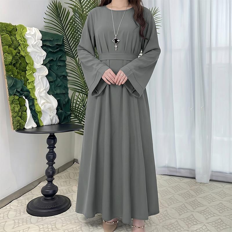 ZANZEA Women Casual Round Neck Solid Color Long Sleeve Loose Muslim Dress