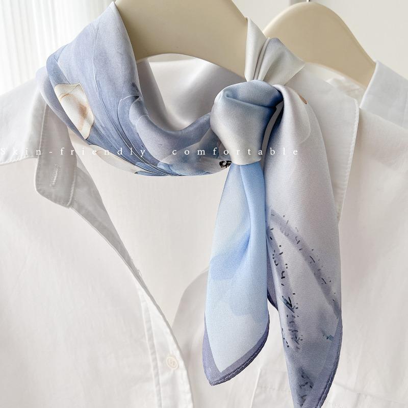 Women S 100 Silk Square Scarf Summer Lotus Pattern Commuting Neckerchief Gift For Mom