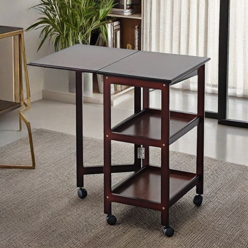 Small Apartment Solid Wood Dining Tables Folding Restaurant Cart Shelf Coffee Shop Side Cabinet with Wheels
