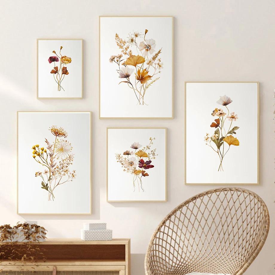 Boho Floral Artwork Watercolor Botanical Print Wildflowers Bouquet Wall Art Canvas Painting Nordic Poster Home Living Room Decor