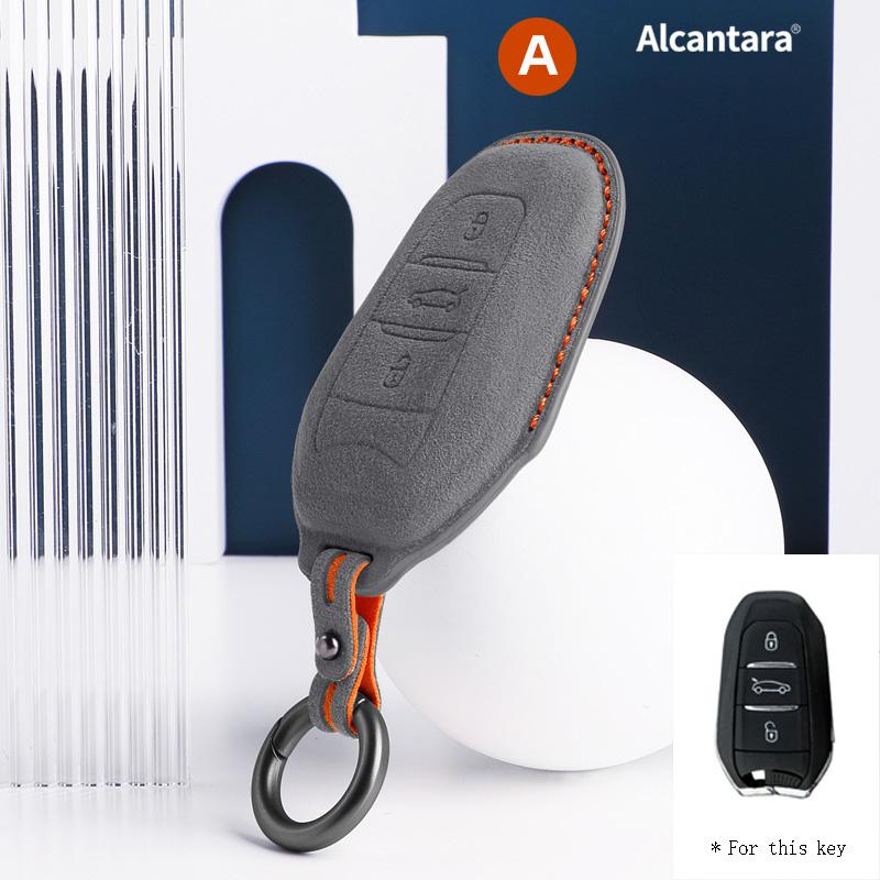Alcantara Car Key Case Cover Shell Remote Buttons For Peugeot 408 508 3008 5008 2008 Suede Keychain Protectors Accessories