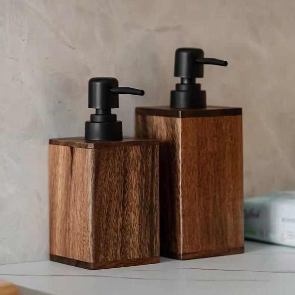 Portable Walnut Wood Soap Dispenser 200/400ml Push-Type Lotion Bottles Large Capacity Shampoo Bottles for Hand Soap Shower Gel