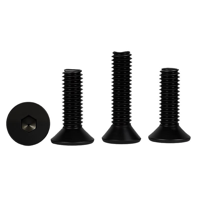 Czernione Śruby z łbem stożkowym i gniazdem sześciokątnym Klasa 10.9, Stal węglowa DIN799, Płaski łeb, M1.4-M12.