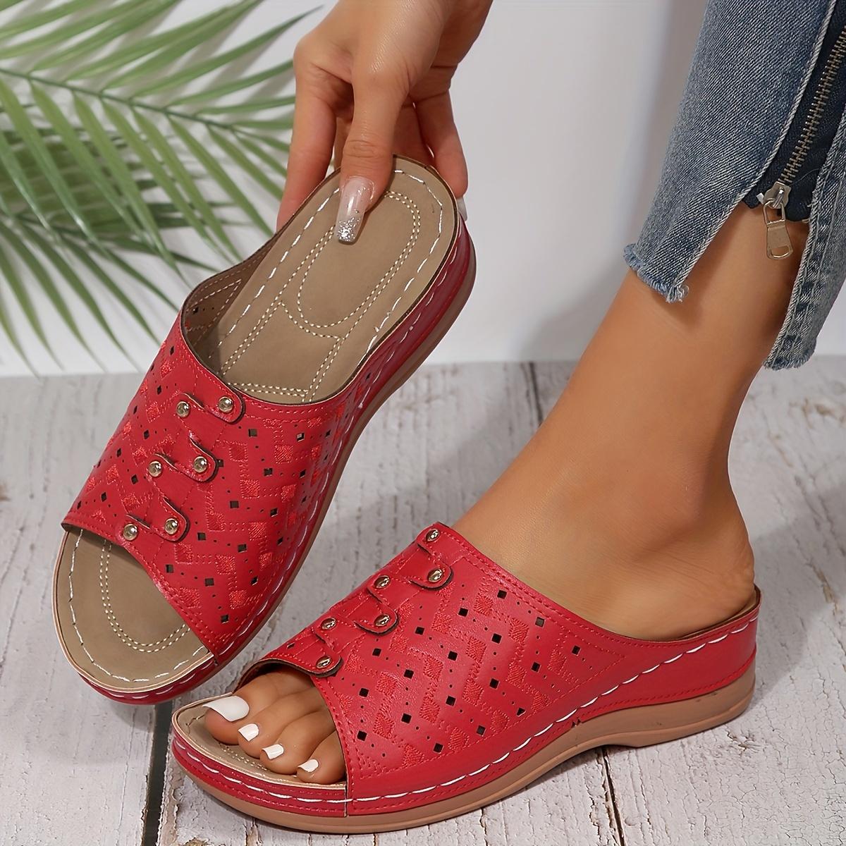 

Phi Heel Толстая подошва Большие размеры Полые Повседневные Пляжные Женские Сандалии 37 красный