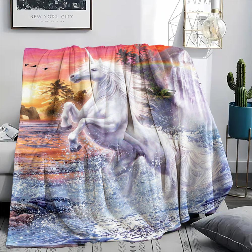 1Pc Beautiful Uni-horse Print Flannel Blanket, High Quality Comfortable for All Seasons, Home Decor, Warmth and Comfort, Perfect for Christmas Gifts