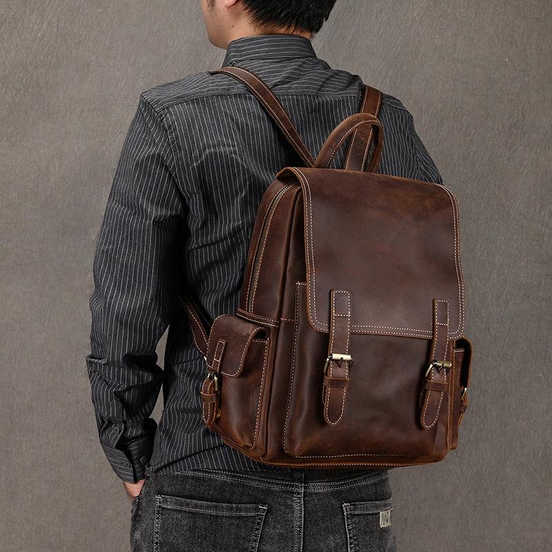 Vintage Crazy Horse Leder Rucksack für Damen und Herren - Echte Leder Reise- und Schultasche