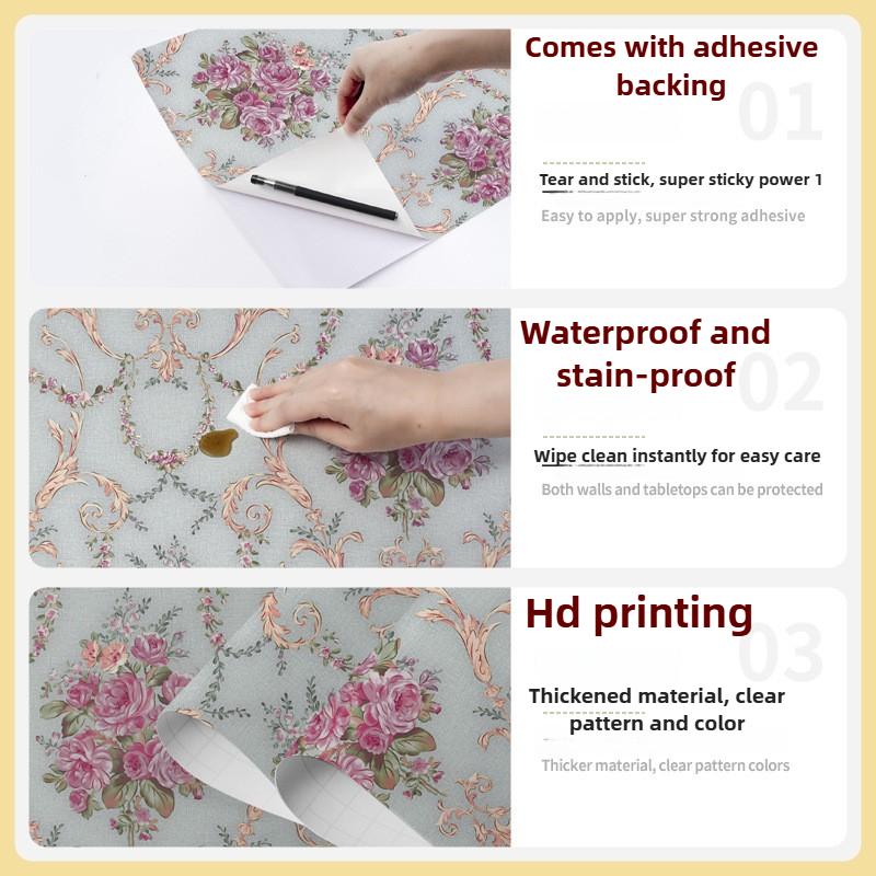 Self-adhesive Wallpaper Home Decor Retro Floral Wallpaper Renovation of Bedroom and Living Room Decorative Walls with Waterproof