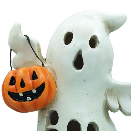 Halloween Decoration Light Up Ghost Pumpkin Witch Moon Figurine Spooky Glowing Resin Statue Tabletop Ornament for Living Room Kitchen Home Decor