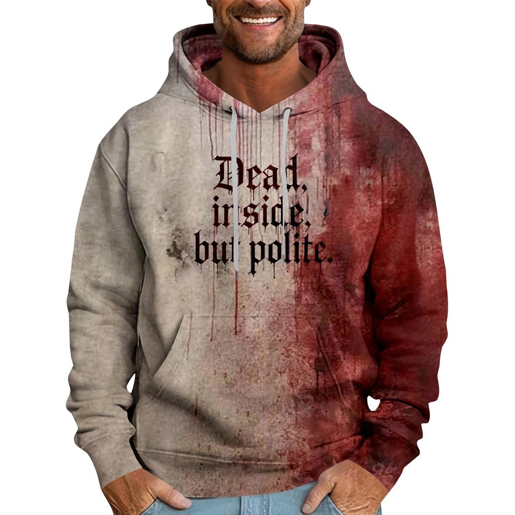 Halloween Blood-stained Print Men's Loose Hooded Sweatshirt