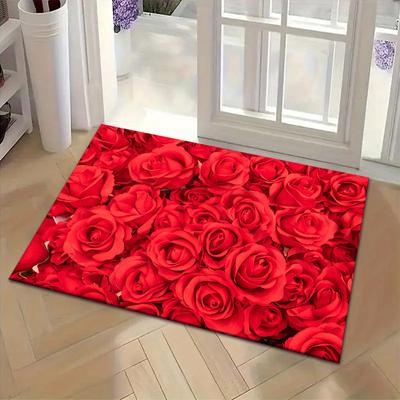 Valentinstag Teppich 2 Stück Helles Rotes Rosen Fußmatte Willkommensmatte Teppich Für Wohnzimmer Teppich Für Schlafzimmer Küchenteppich Heimdeko
