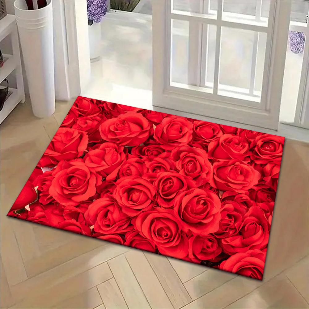 Valentine's Day Carpet 2DBright Red Rose Doormat Welcome Mat Carpet For Live Room Rug For Bedroom Kitchen Rug Home Dec