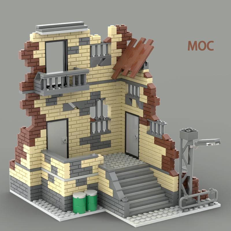 Nowe Klocki Wojskowe z II Wojny Światowej MOC Miasto Uliczna Bitwa Uszkodzone Ruiny Model Miniaturowy Platforma Scena Kreatywna Zabawka