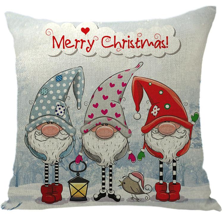 Merry Christmas Pillow Cover Wreath Letter Linen Cushion Case Cover for Christmas Holiday