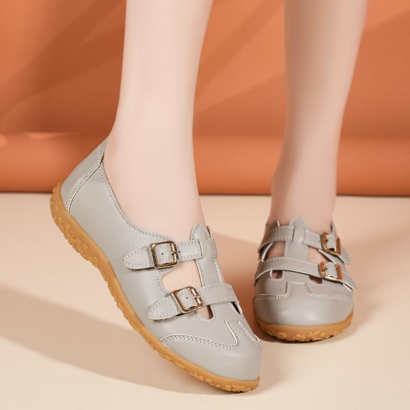 

Women s Leather Sandals Summer White Black Beach Flat Shoes Casual Soft Grey Roman Sandals for Girl Plus Size EU:44 сірий