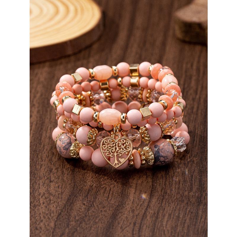 Multi-layer wooden bead beaded bracelet women's elastic rope bracelet