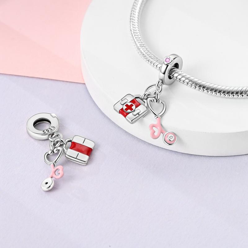 Charms Copper Love Medical Box Stethoscope Pendants Fit Charms Plata Original Bracelet Beads Women Jewellery Making Diy