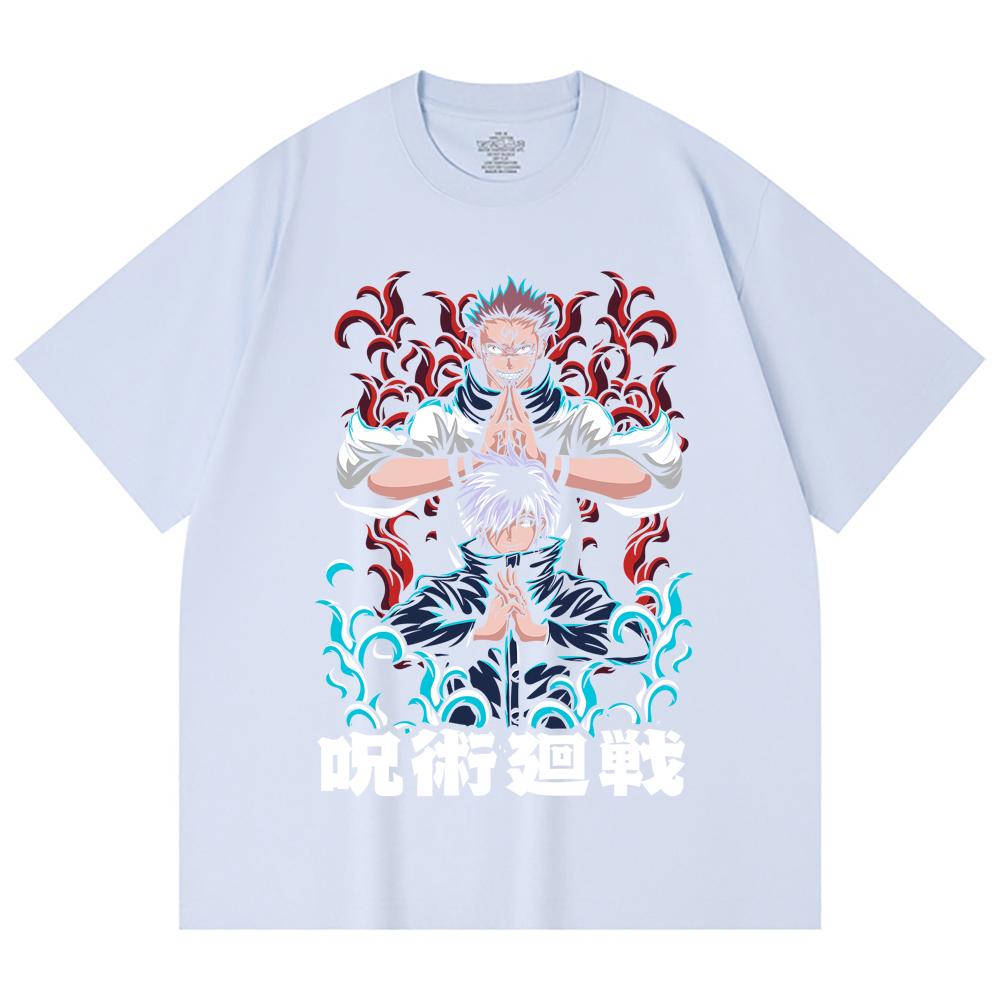 230 Gsm 100% Cotton Jujutsu Kaisen V49 Gojo Sukuna Print Unisex Heavy Cotton T Shirt