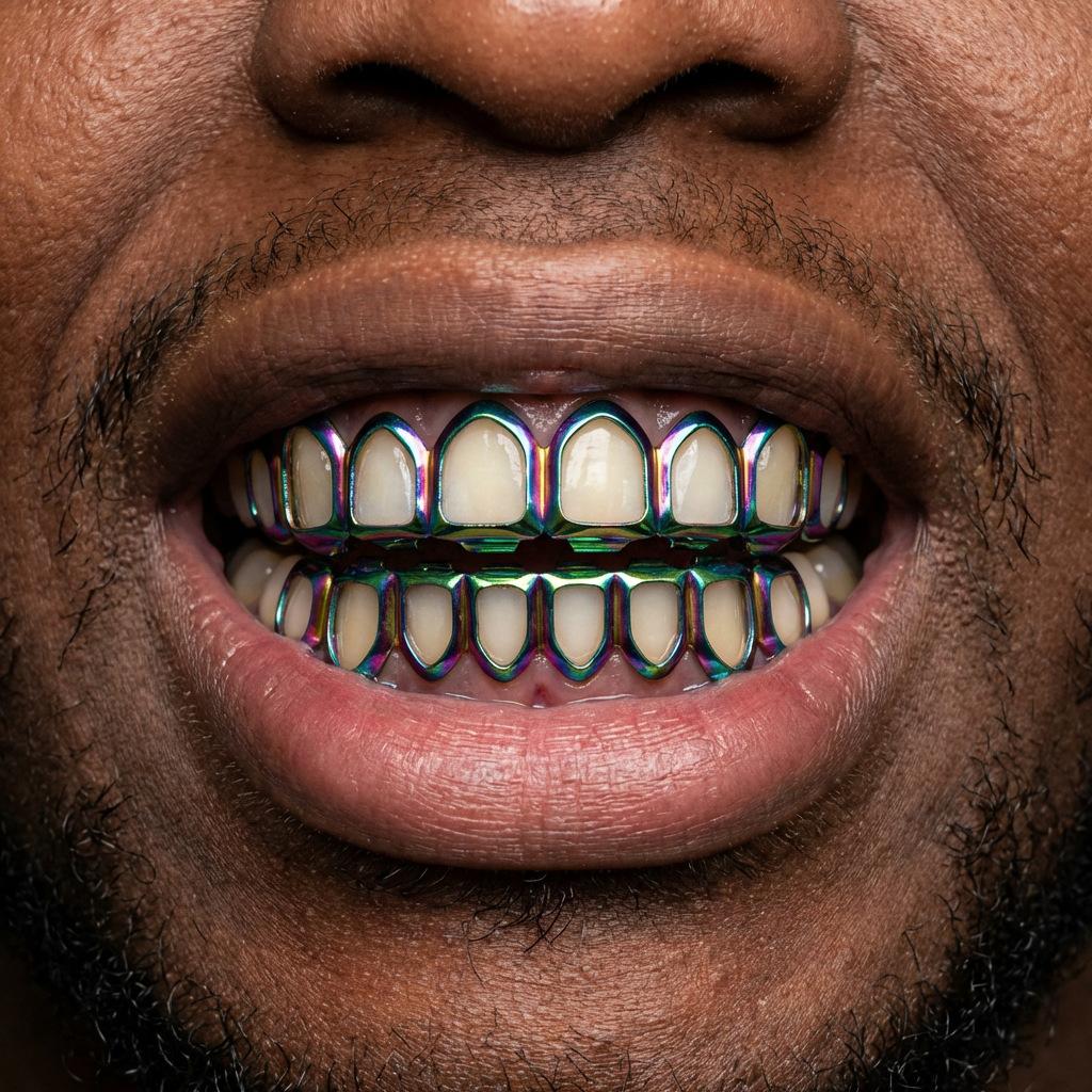 DIY Glossy Teeth Grillz Hip Hop Gold Gradient Color Colorful Top Bottom Tooth Caps For Women Men Jewelry Halloween Cosplay Gift