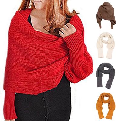 Πλεκτό κασκόλ με μανίκια Γυναικεία Φθινόπωρο Χειμώνας Μονόχρωμο Μακρύ Πλεκτό Κασκόλ Casual Literary Style Ελαστικό Κασκόλ περιτυλίγματος σάλι
