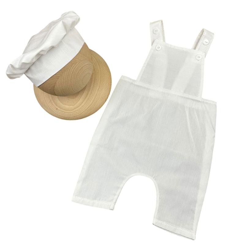 

Детская поварская шапка с подтяжками Комплект для фотосессий Машинная стирка Полиэстер Костюм для фотосъемки младенцев белый