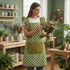 Twill Cotton Apron with Polka Dot & Ruffle Straps Water-Resistant Kitchen Apron for Cooking Baking Breathable Large Front Pocket Home Apron