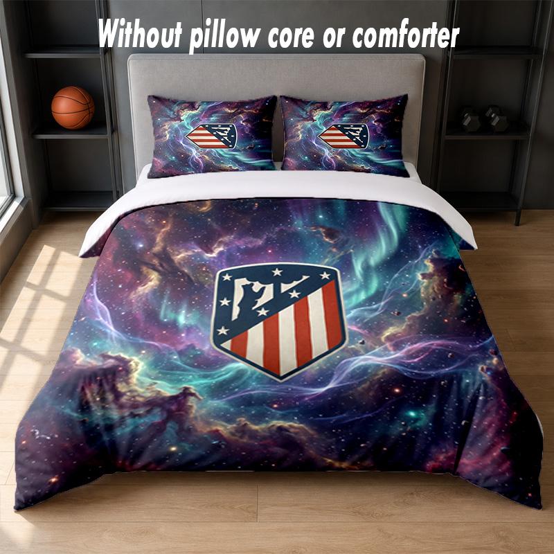 Set Biancheria da Letto Design Atletico Madrid 1 Copripiumino + 2 Federe Morbido Traspirante Biancheria da Letto per la Casa