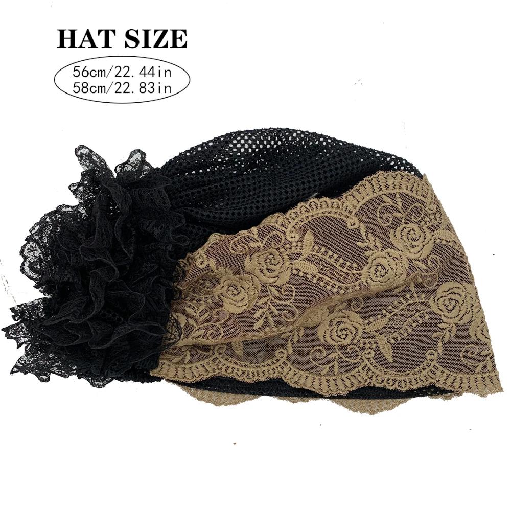 Embroidery Lace Turban Cap for Women Summer Breathable Head Wraps Bonnet