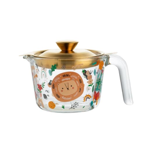 

Cute Oil Pot with Filter, Strainer, Filters Residue, Stylish Heat-Resistant Clear Glass Measuring Cup with Lid, Graduated Measurements, and Handle, La