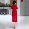 Elegant Vintage Chinese Qipao Dress Women Long Fit-and-Flare With Stand Collar Three-Quarter Sleeve 2025