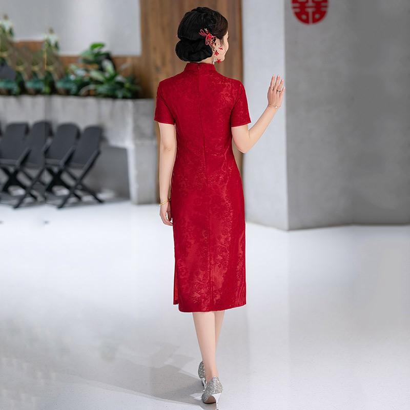 Elegant Vintage Chinese Qipao Dress Women Long Fit-and-Flare With Stand Collar Three-Quarter Sleeve 2025