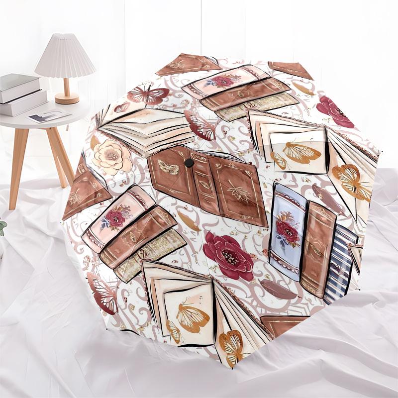 1pc Vintage Books and Butterflies Umbrella with Plastic Handle,Cartoon Pattern,Suitable for All Seasons Multi-functional Umbrella322