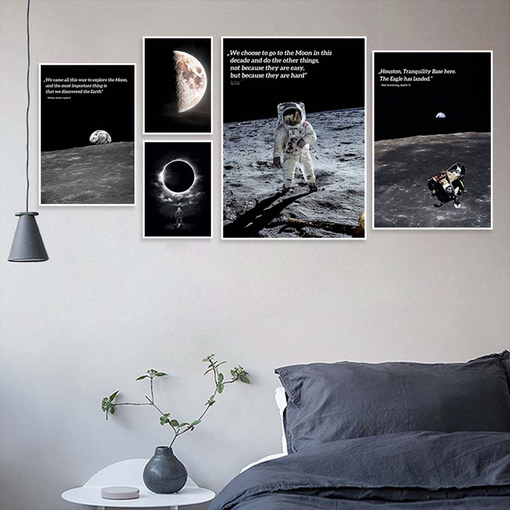 Astronaut Galaxies Wall Art Poster Moon Earth Cyberpunk Sci Fi Mural Modern Home Decor Canvas Picture Print Living Room Decorate