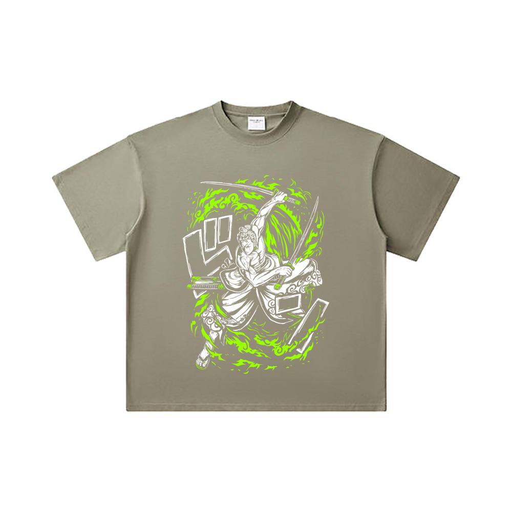 260 GSM Double Yarn 32 Count 100% Cotton One Piece V66 Zoro Print Unisex Heavy Cotton T Shirt