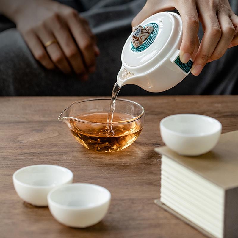 Ceramic Quick Tea Cup Portable Kung Fu Tea Set Glass Anti-scald One Pot Three Cups
