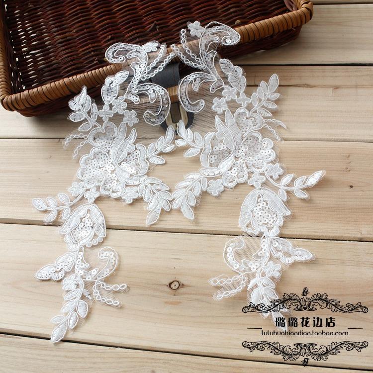 Lace Flower Lace Wedding Dress Head Jewelry Veil Handmade Diy Material Book White Sequin Applique Accessories