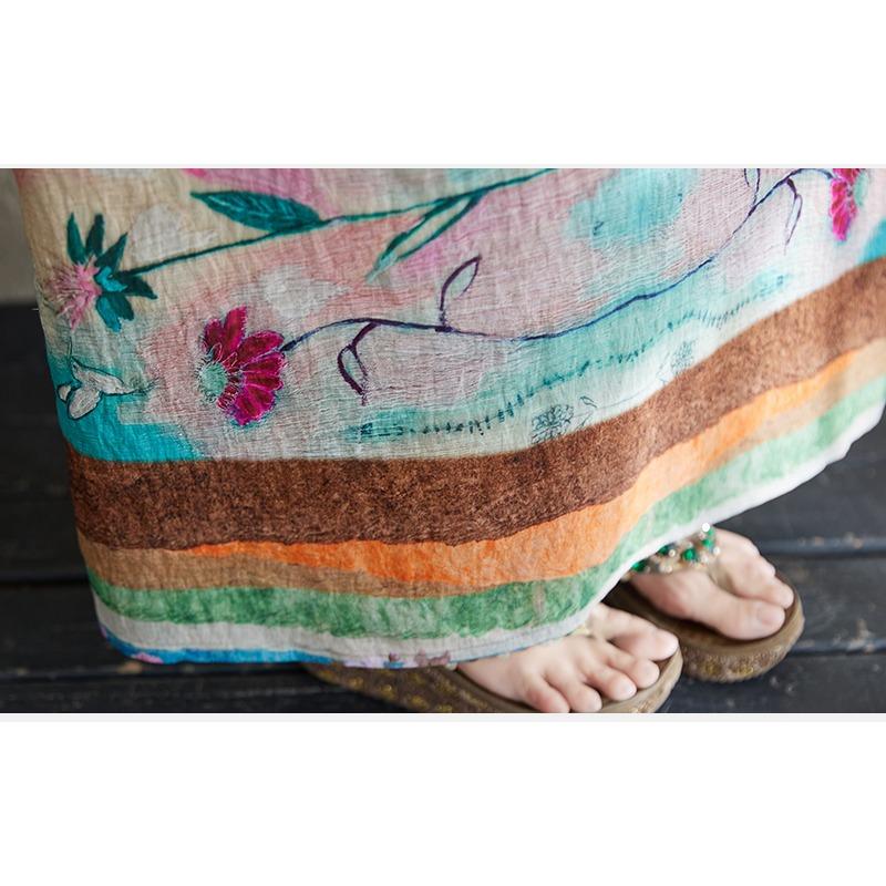 DIMANAF 2025 Women Plus Size Spring Summer Long Dress Casual Dress Basic Loose Floral Cotton Linen Vintage Maxi