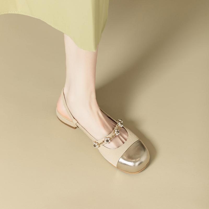 Giant soft French sweet Mary Jane bag head sandals women's summer new small fragrant wind pearl chain flat shoes