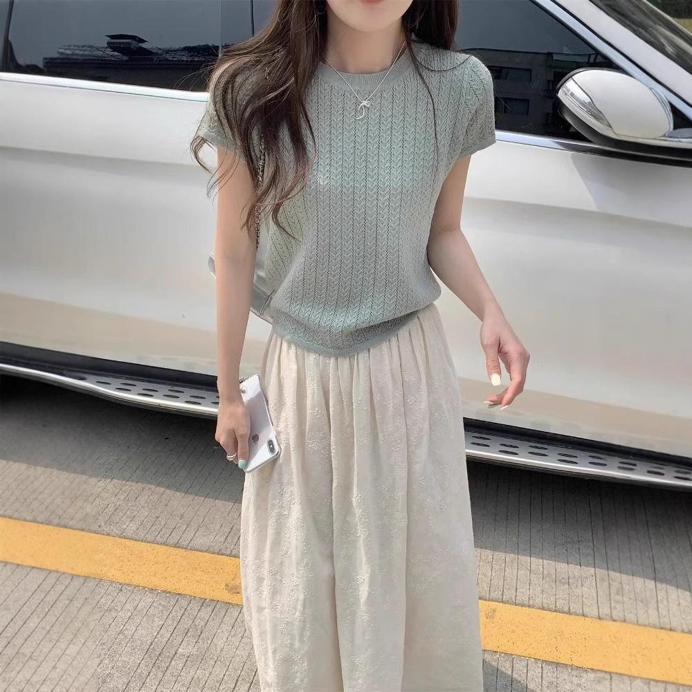 Korean Style Twist Hollow Knitted Short Sleeve Women's Spring/Summer 2025 Top