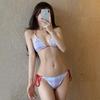 Korean Plaid Three-Piece Push-Up Bikini - Celebrity Style Swimsuit for Women