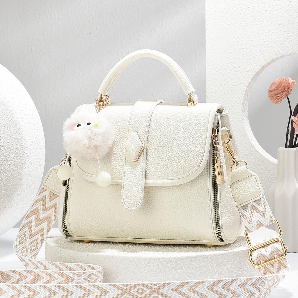 Simple Solid Color Lychee Texture Women Casual Shoulder Bag Pendant With