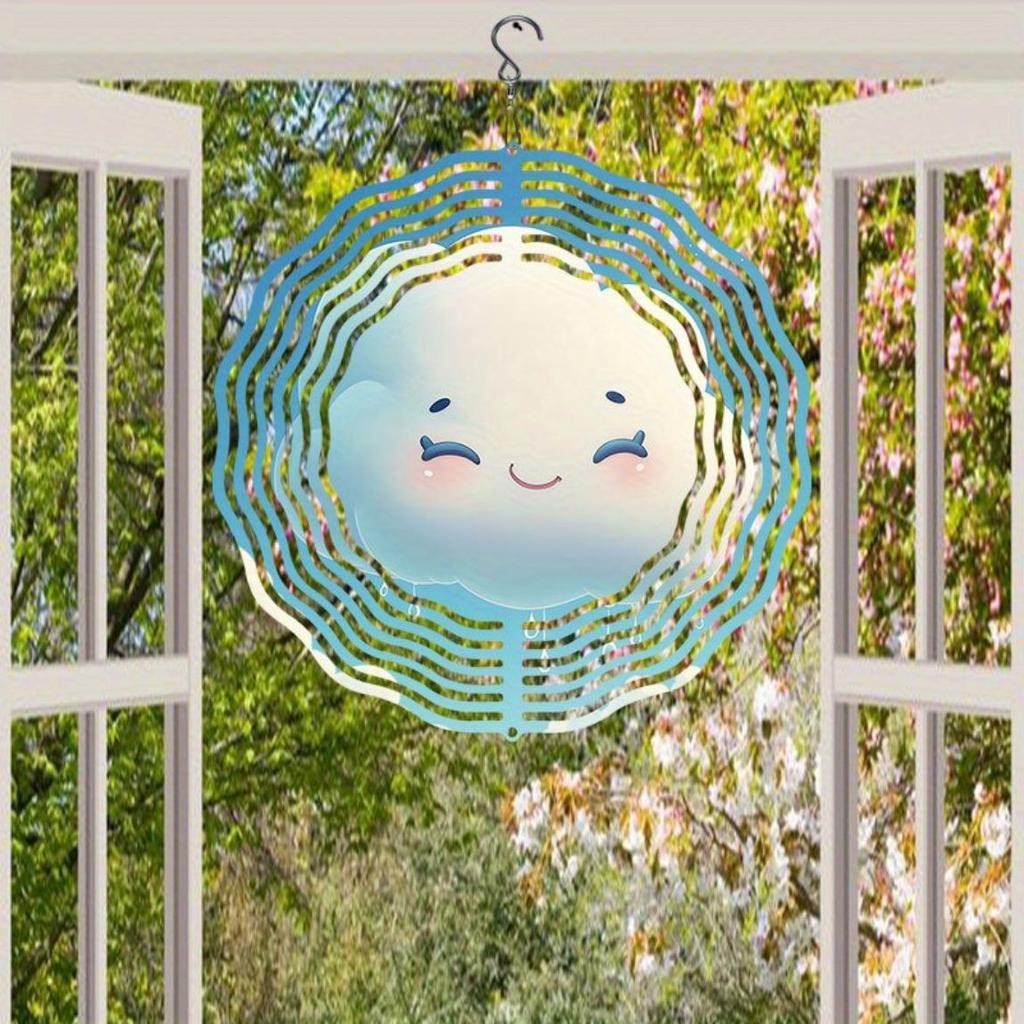 Metal Windmill Garden Decor with Mood Cloud Design Two Way Rotating Spiral Wind Chime Outdoor Hanging Art No Power Required Easy Install