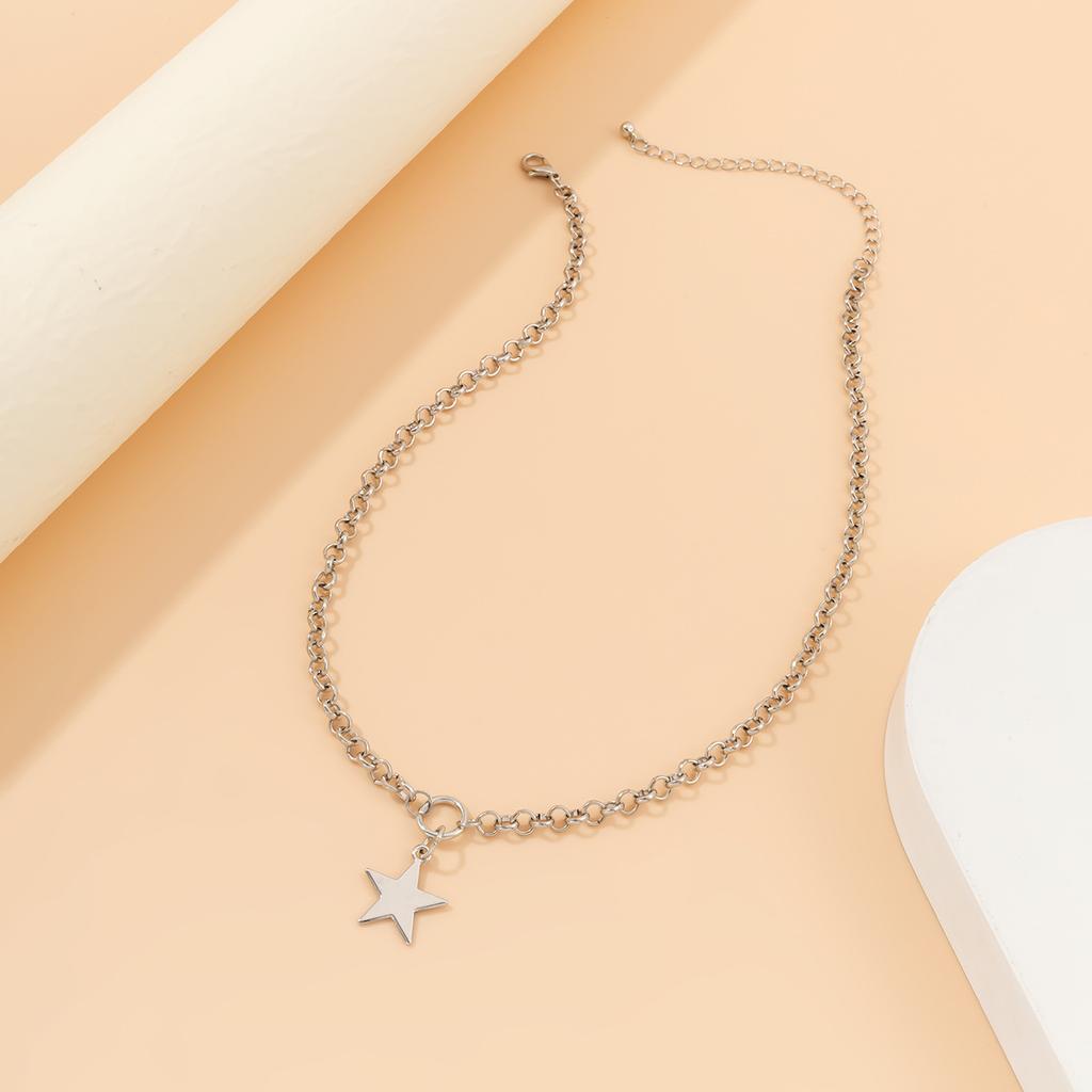 Boho Metal Star Pendant Clavicle Necklace Ladies Vintage Creative Gold O Word Chain Necklaces Girls Jewelry