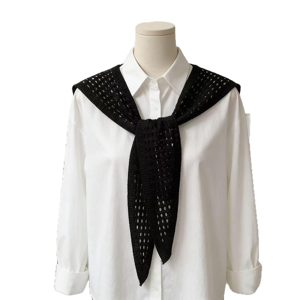 Damen Modestrick-Häkelschal - Dekorative Taillenschleife, Luftige Sommer-Schulterbedeckung, Sonnenschutz mit Rock.