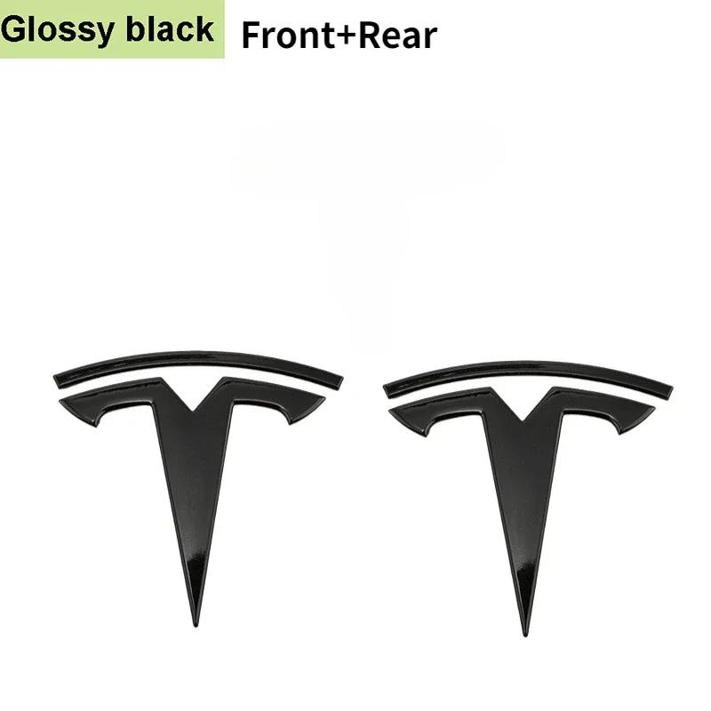2 Pieces of Zinc Alloy Car Front Hood Emblem Sticker Design Replacement For Tesla Model 3 Y Car Rear Trunk Emblem Accessory