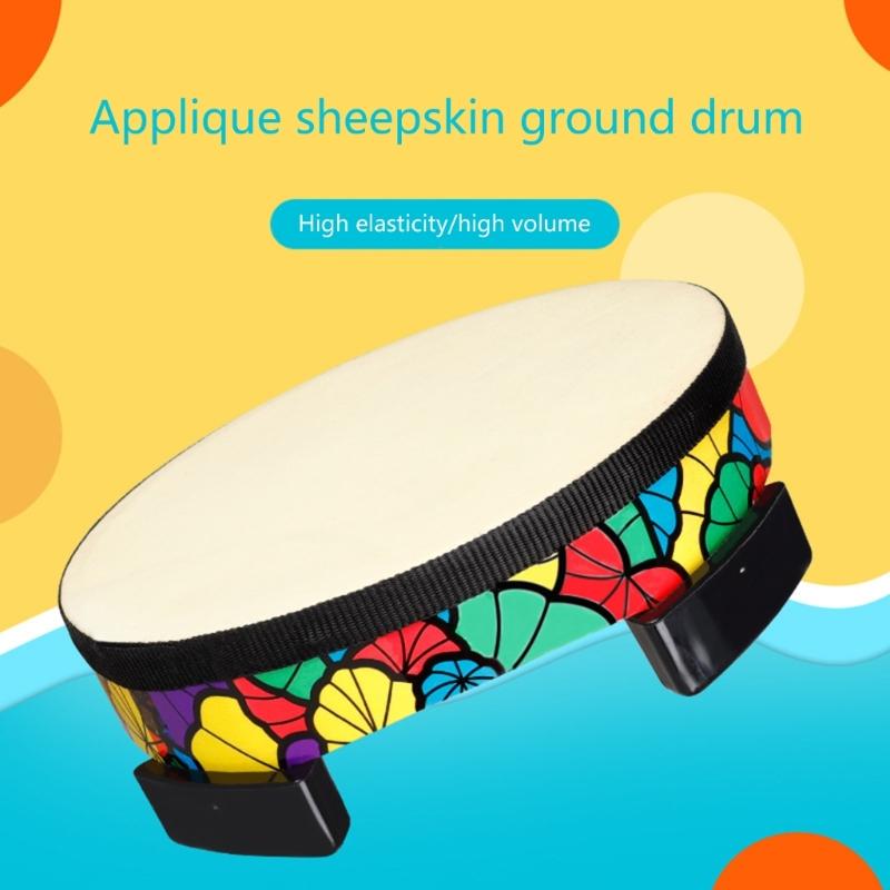 Ground Drum Sheepskin Applique Tambourine Kids Hand Drum Musical Sound Tool Percussion Instrument for School Bands