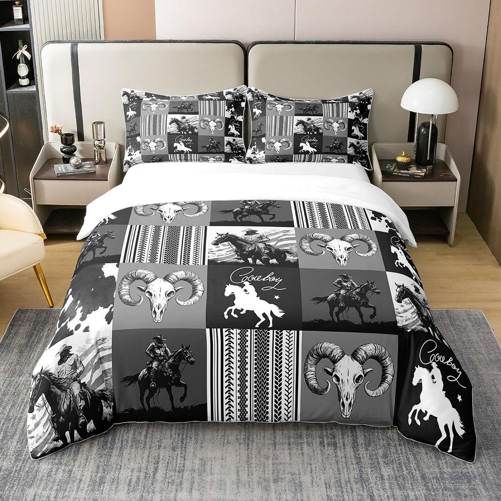 Western Cowboy Print Bedding Duvet Cover Set Full Size Bedding Set for Kids Boys Girls Comforter Cover Set Bedroom Bedclothes