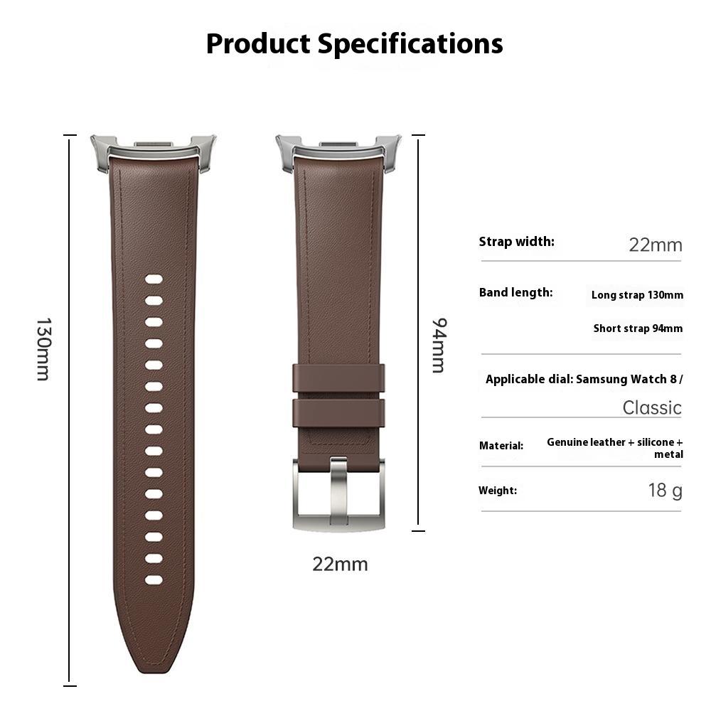 Pulseira de Silicone Revestida em Couro para Samsung Galaxy Watch8 44mm/40mm/Watch8 Classic 46mm Pulseira de Relógio com Conector de Metal